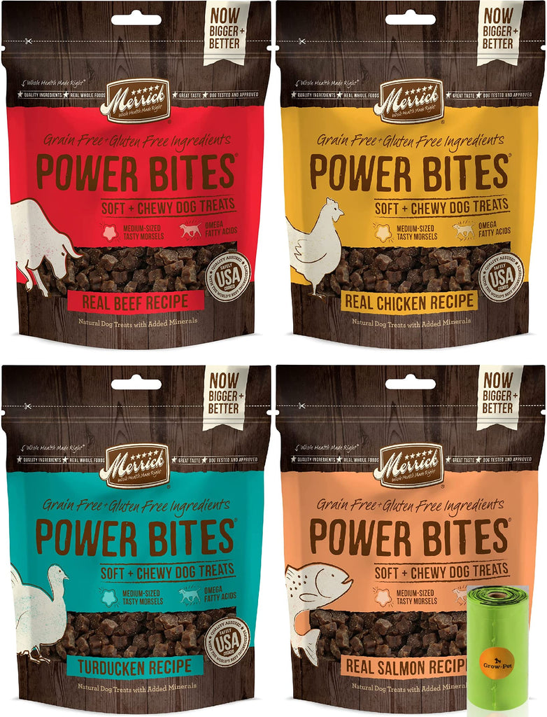 Merrick Power Bites (4) Favorite Recipes All Natural Grain Free Gluten Free Soft & Chewy Chews Dog Treats