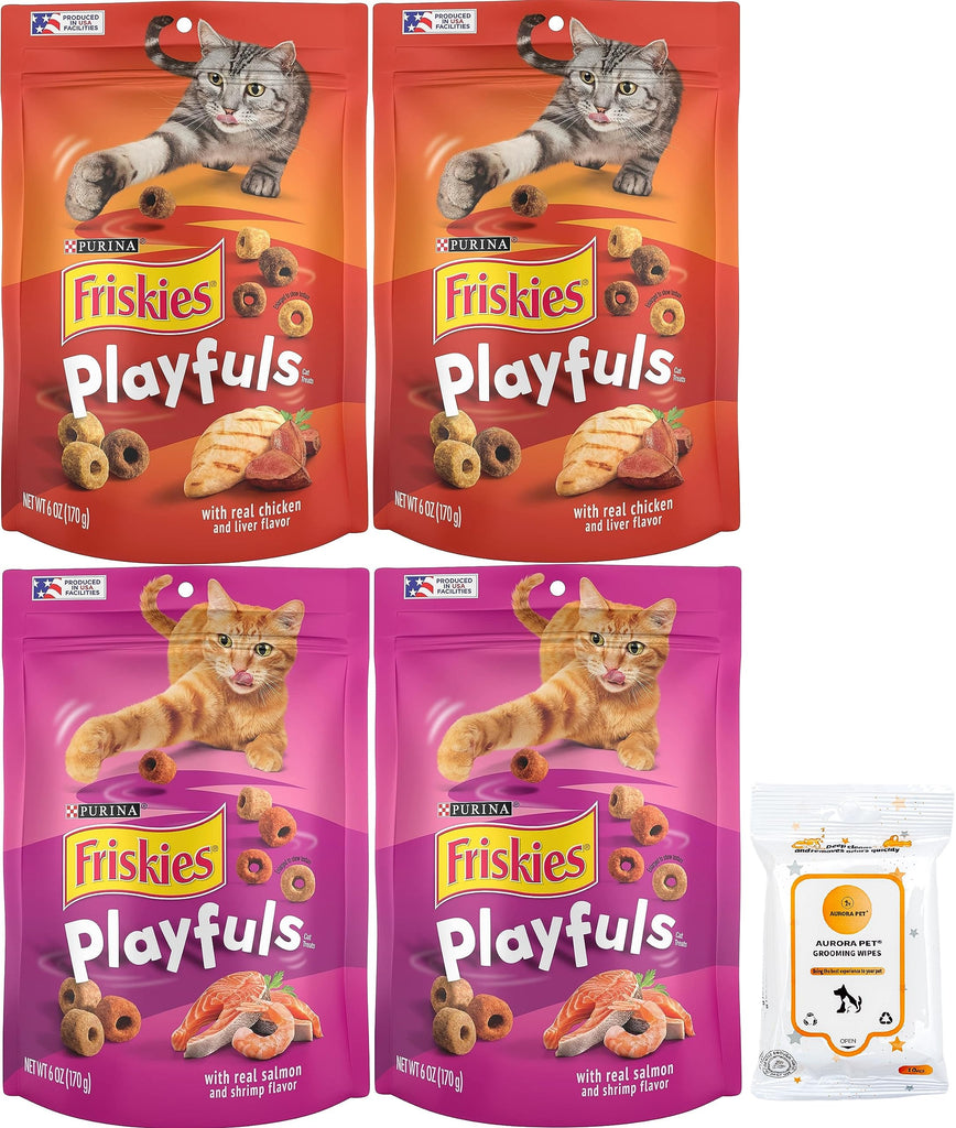 Friskies Playfuls Crunchy Cat Treats (2) Salmon & Shrimp (2) Chicken & Liver (6-oz Each)