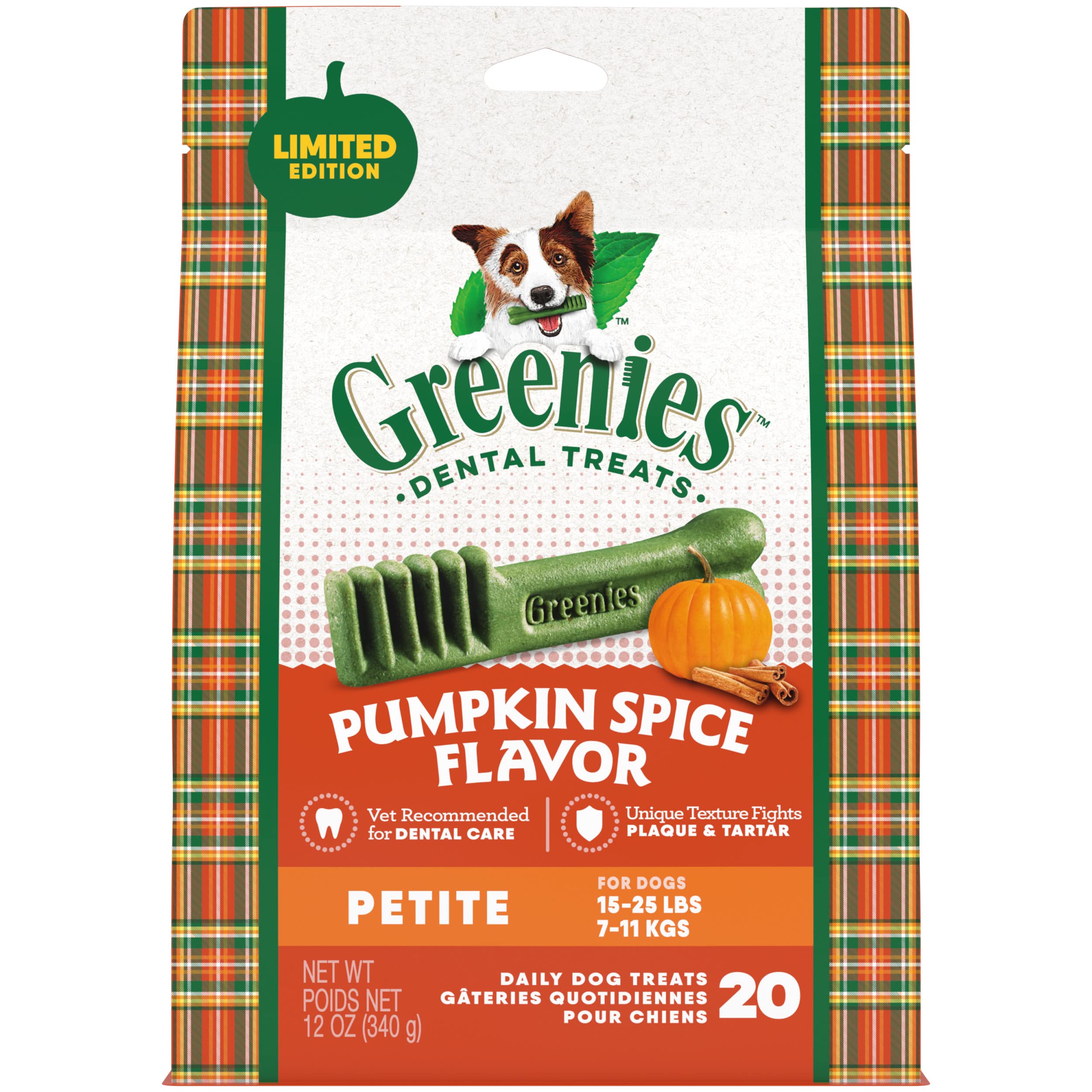 Greenies Petite Natural Dog Dental Care Chews Oral Health Dog Treats, Pumpkin Spice Flavor, 12 oz. (20 Treats)