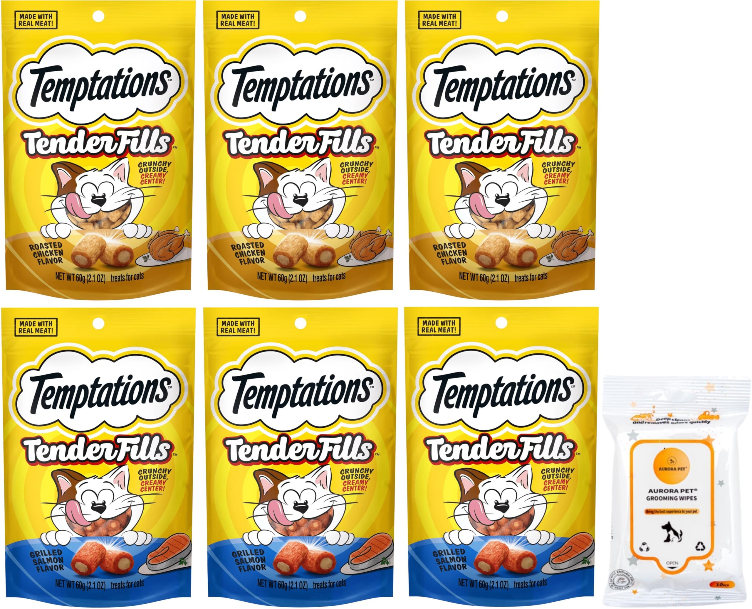 Temptations Tender Fills Soft & Crunchy Cat Treats (3) Roasted Chicken (3) Grilled Salmon