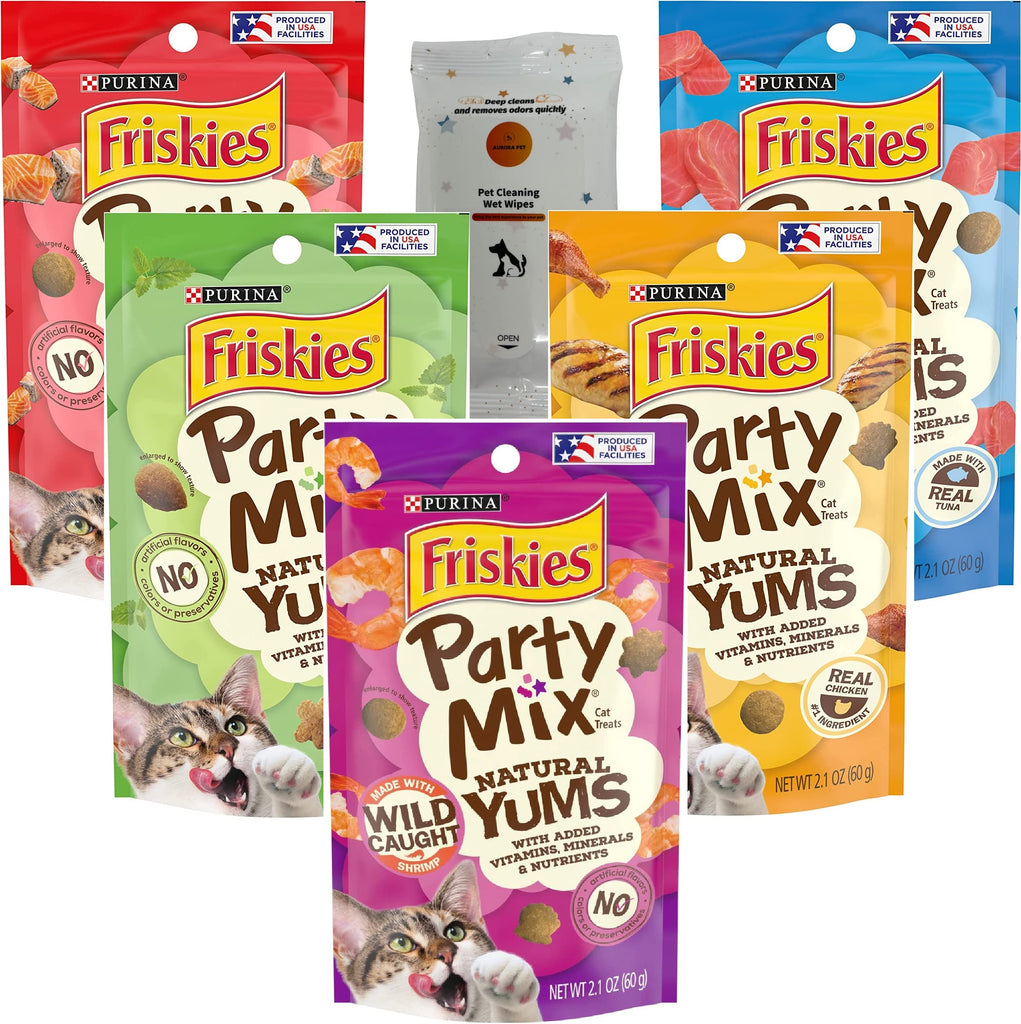 Friskies Party Mix Natural YUMS Cat Treats (Salmon, Tuna, Chicken, Shrimp, Catnip) 2.1-oz Bags