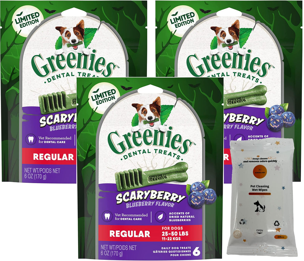 Greenies ScaryBerry Blueberry Flavor Regular Halloween Dental Chew Dog Treats (6-oz Bags)