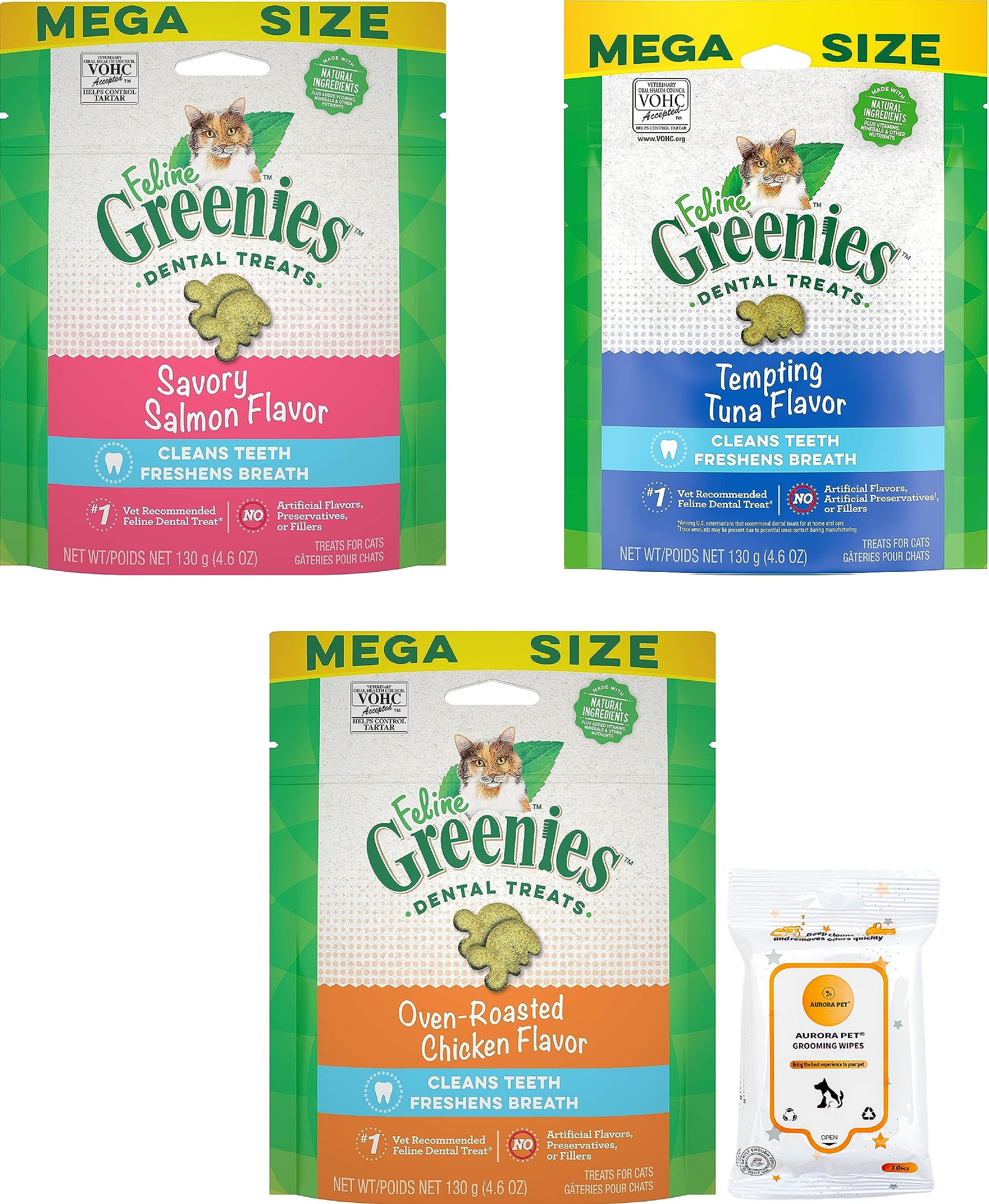 Greenies Natural Dental Care Cat Treats Variety Pack (Tuna, Salmon, Chicken)