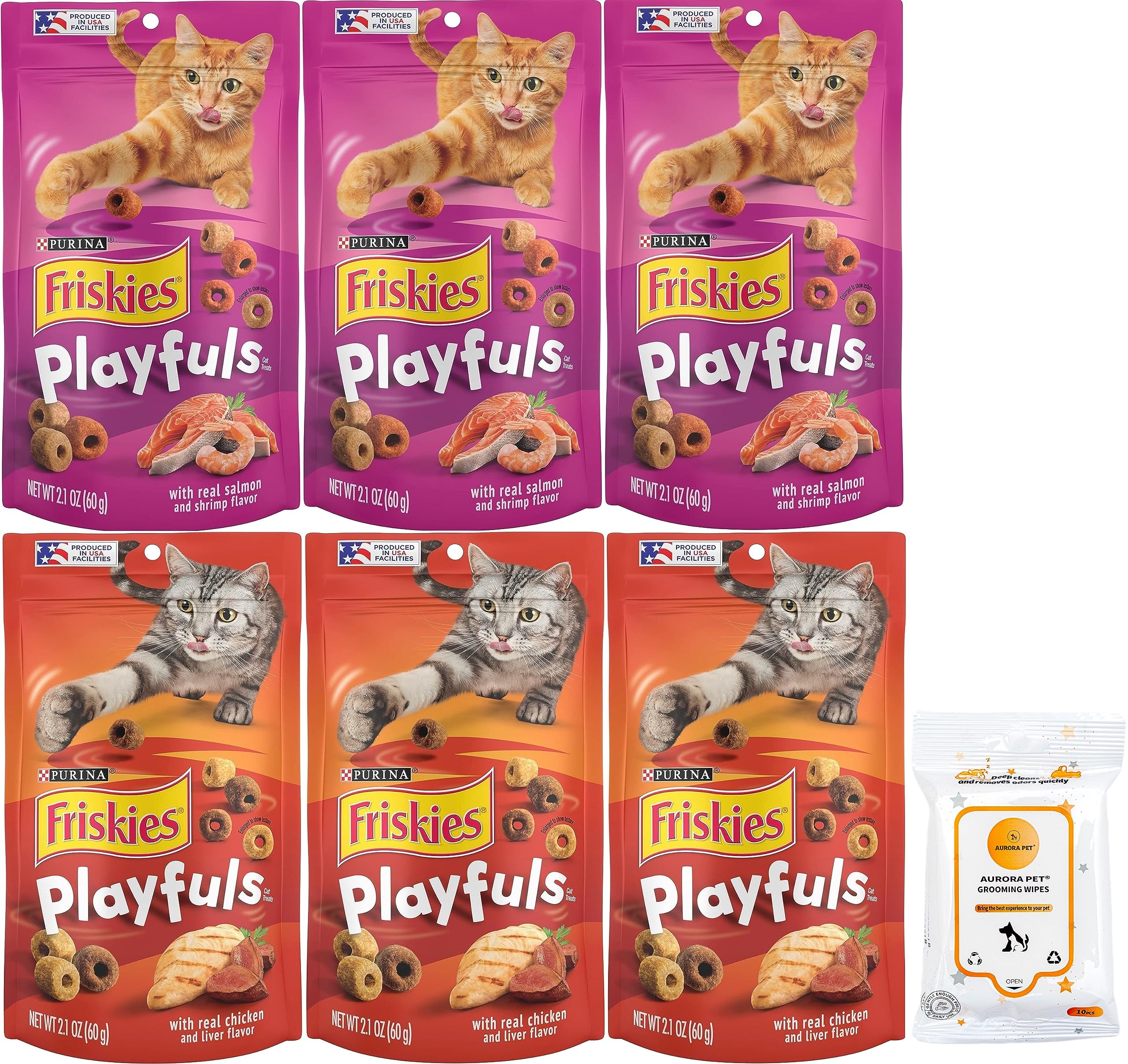 Friskies Playfuls Crunchy Cat Treats (3) Salmon & Shrimp (3) Chicken & Liver (2.1-oz Each)