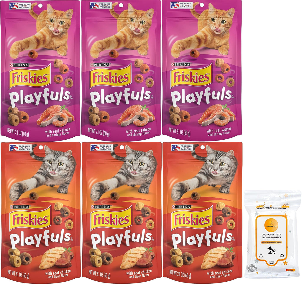 Friskies Playfuls Crunchy Cat Treats (3) Salmon & Shrimp (3) Chicken & Liver (2.1-oz Each)