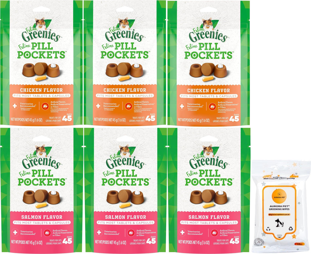 Greenies Pill Pockets Natural Soft Adult Cat Treats (3) Chicken (3) Salmon