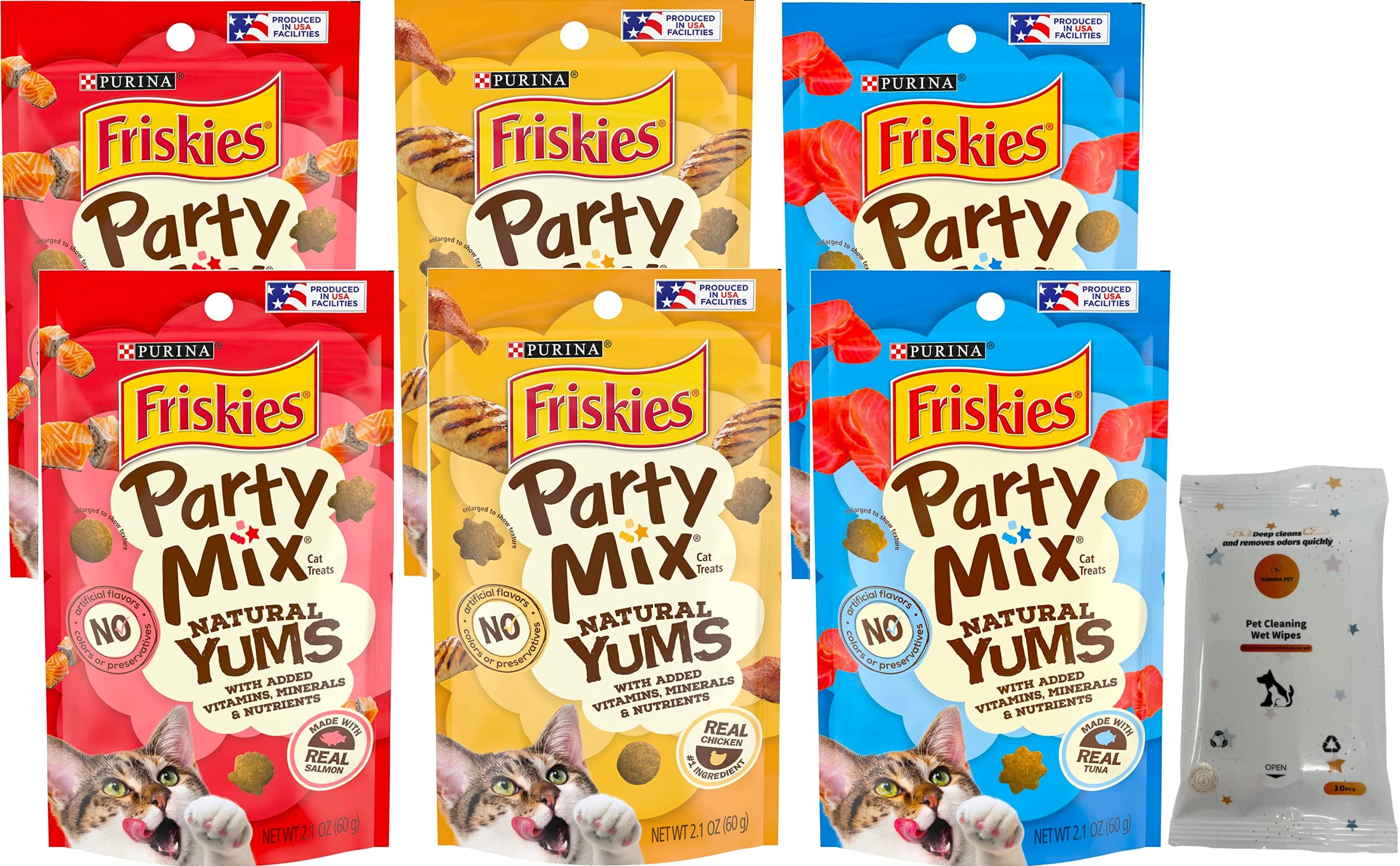 Friskies Party Mix Natural YUMS Cat Treats (2) Real Chicken (2) Real Salmon (2) Real Tuna