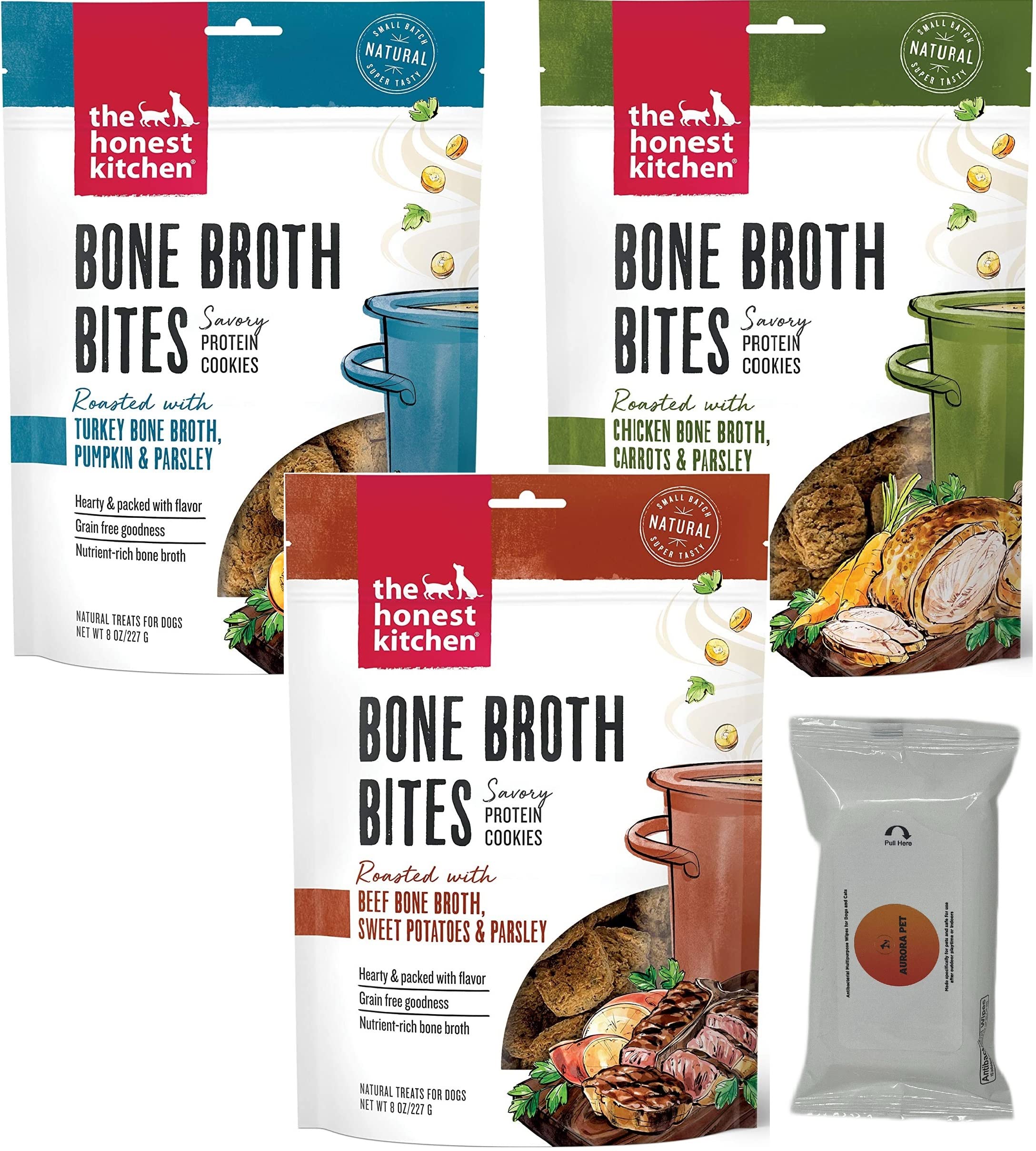 The Honest Kitchen Bone Broth Bites Dog Treats Variety (1) Beef (1) Chicken (1) Turkey