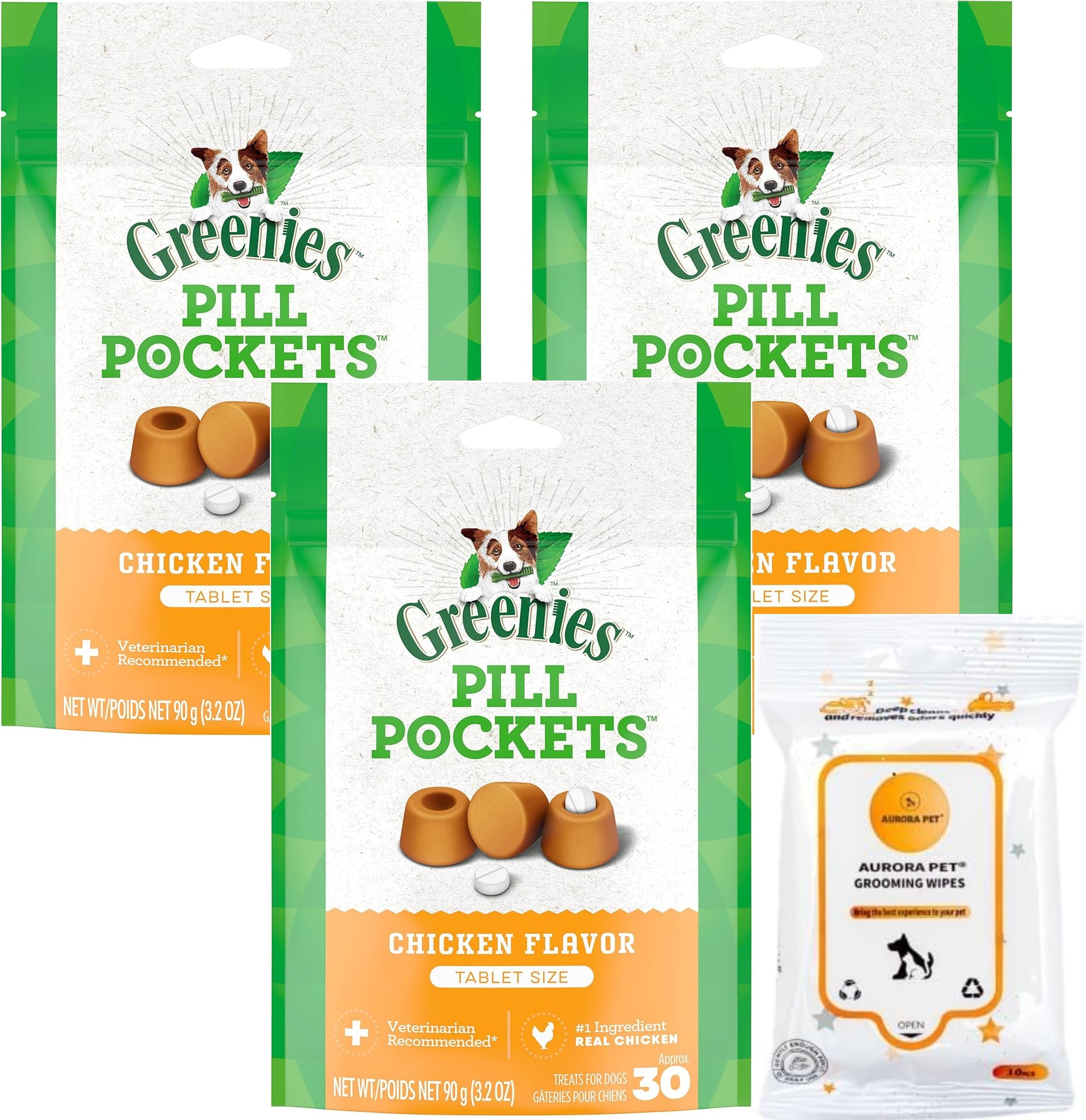 Greenies Pill Pockets Chicken Flavor Tablet Size Dog Treats (Pack of 3)