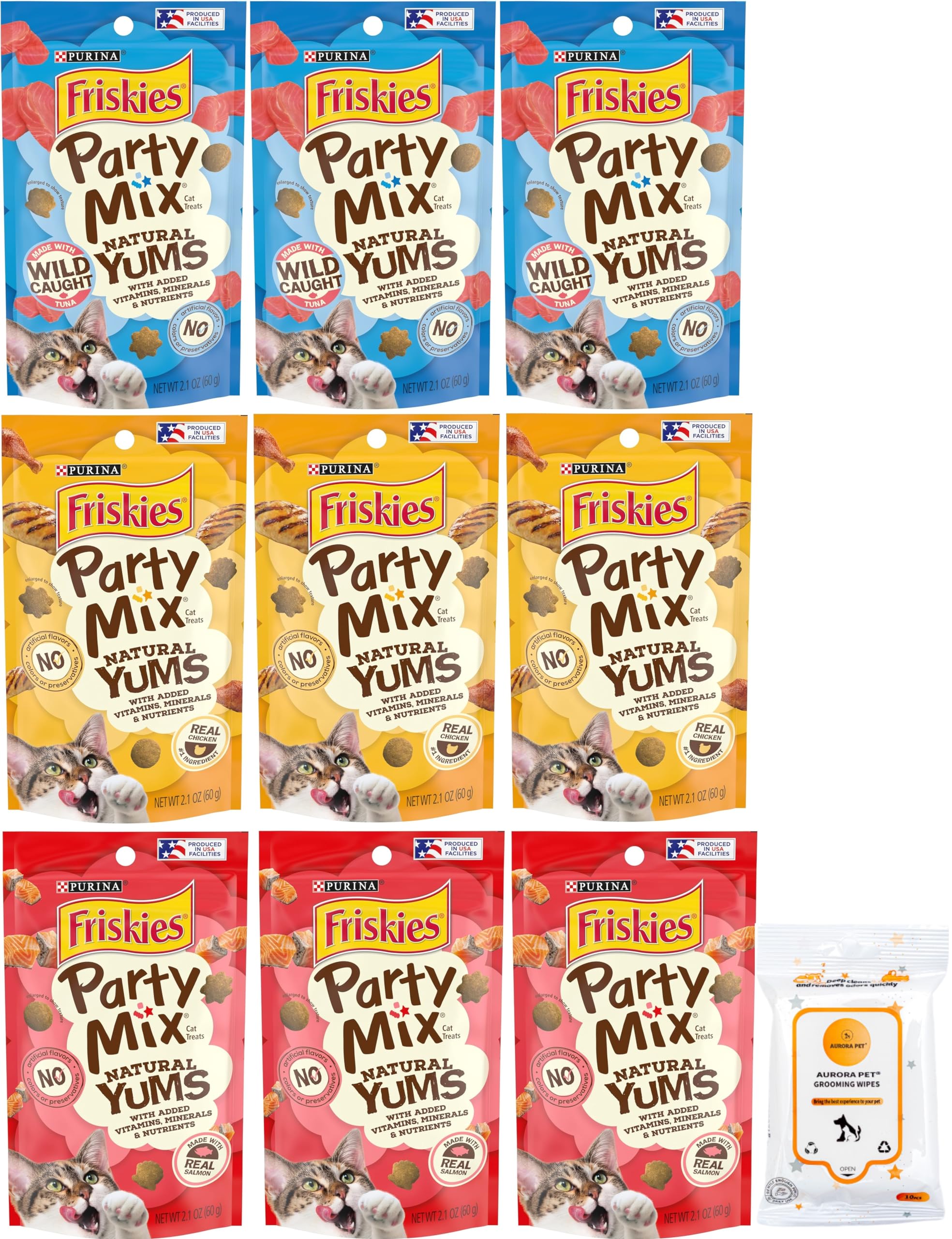 Friskies Party Mix Natural YUMS Cat Treats (3) Real Chicken (3) Real Salmon (3) Real Tuna