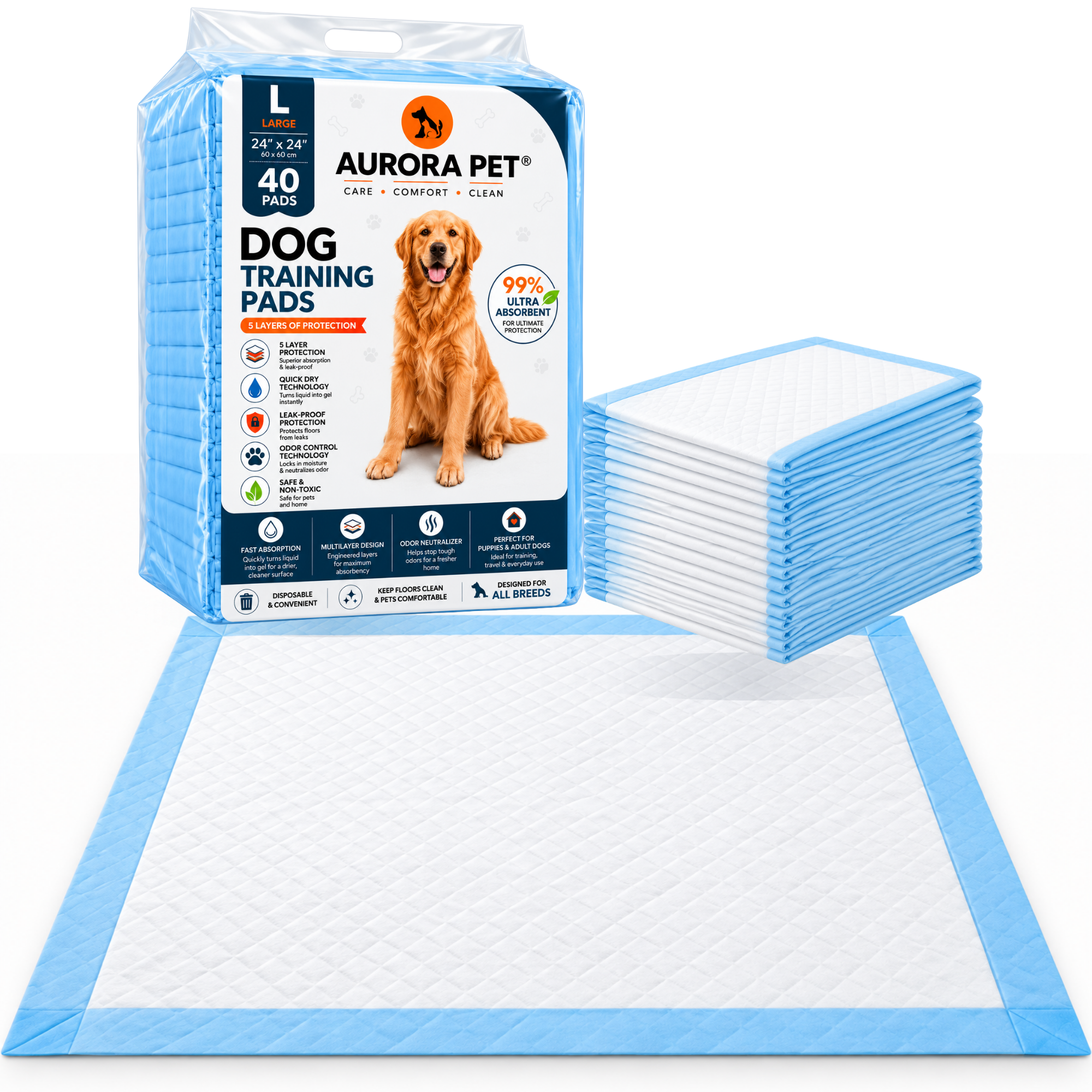 Aurora Pet Large 40 Count Puppy Pee Pads - Main Product Image | AP-L40