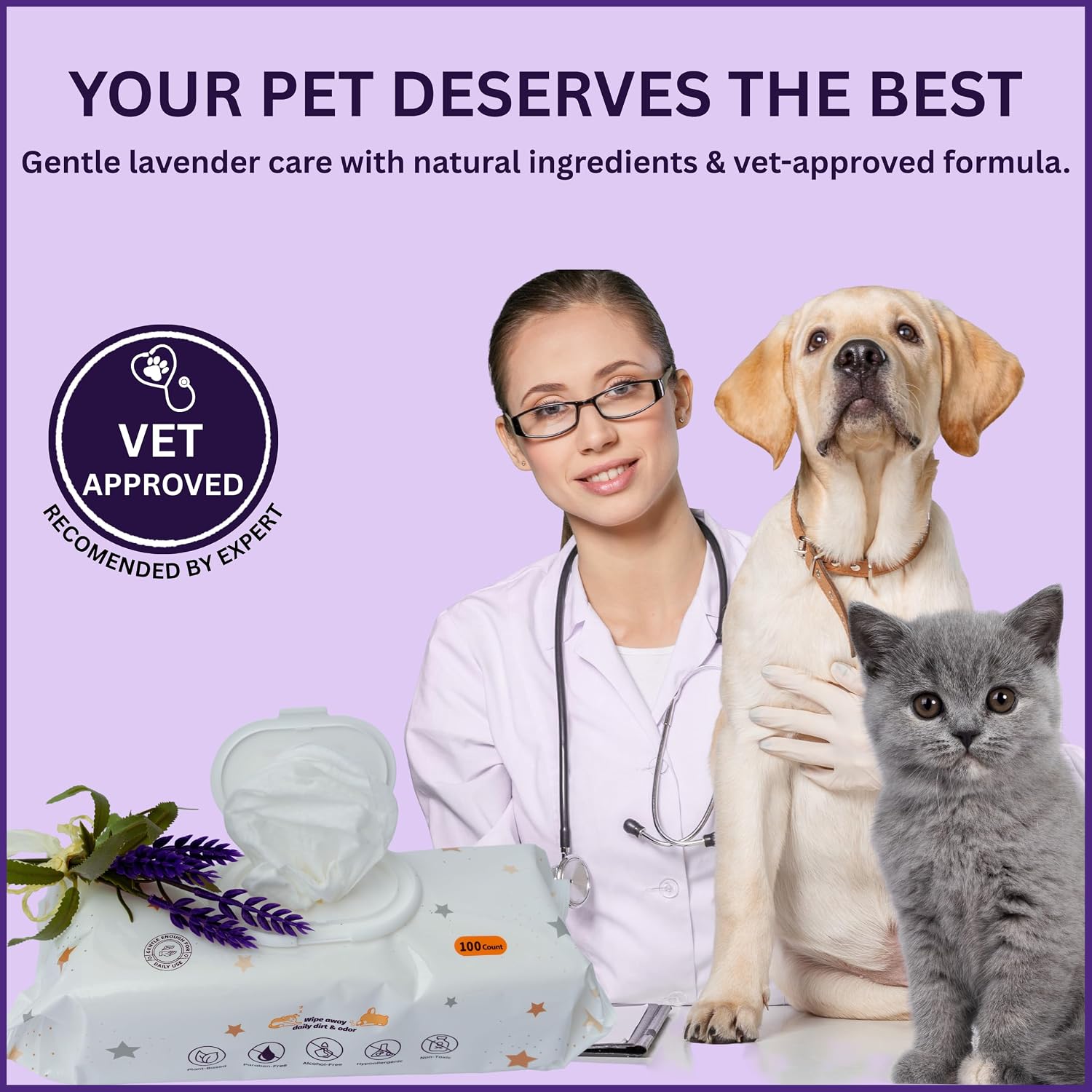Aurora Pet Grooming Wipes Lavender Gentle Cleaning | AP-W-L