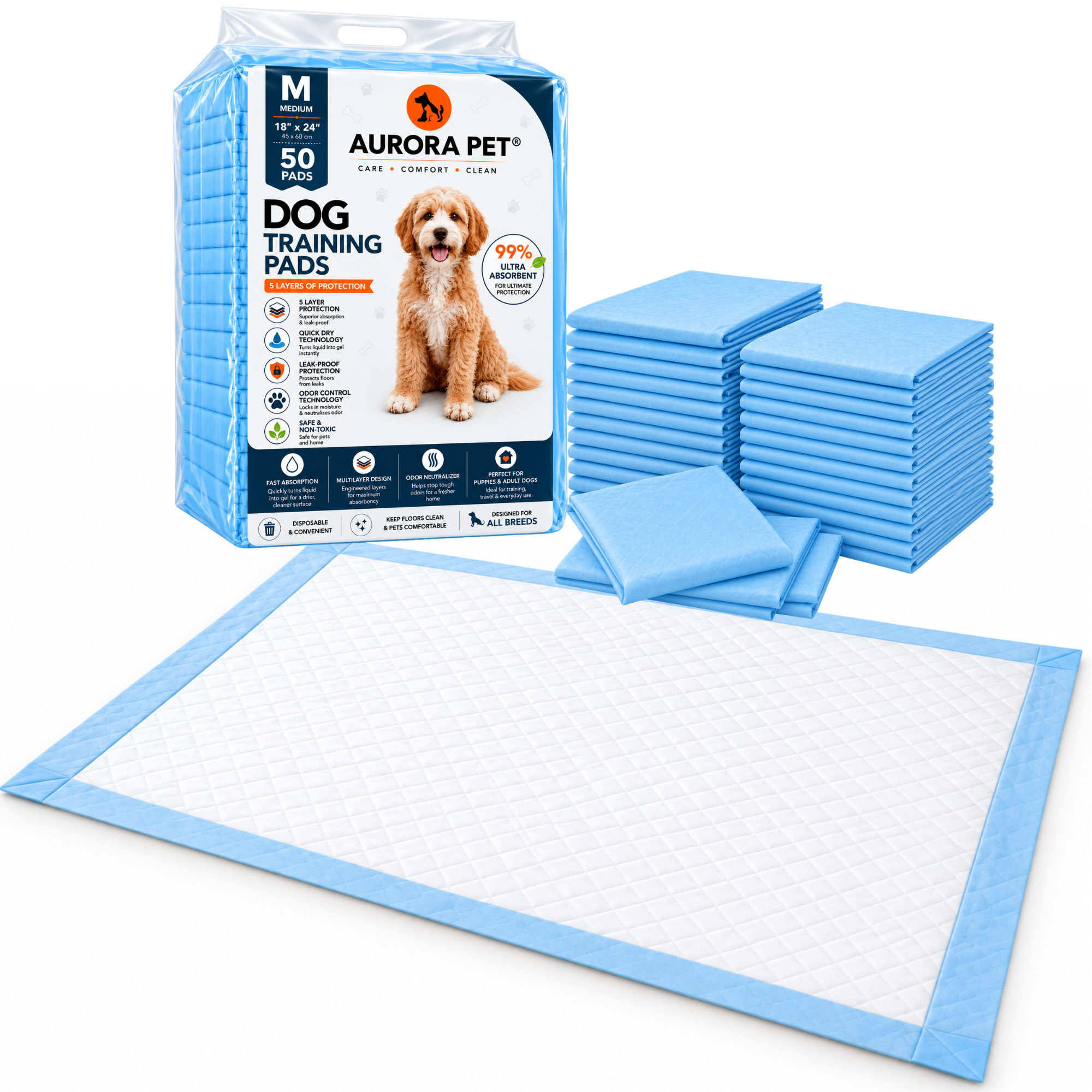 Aurora Pet Regular 50 Count Puppy Pee Pads - Main Product Image | AP-M50