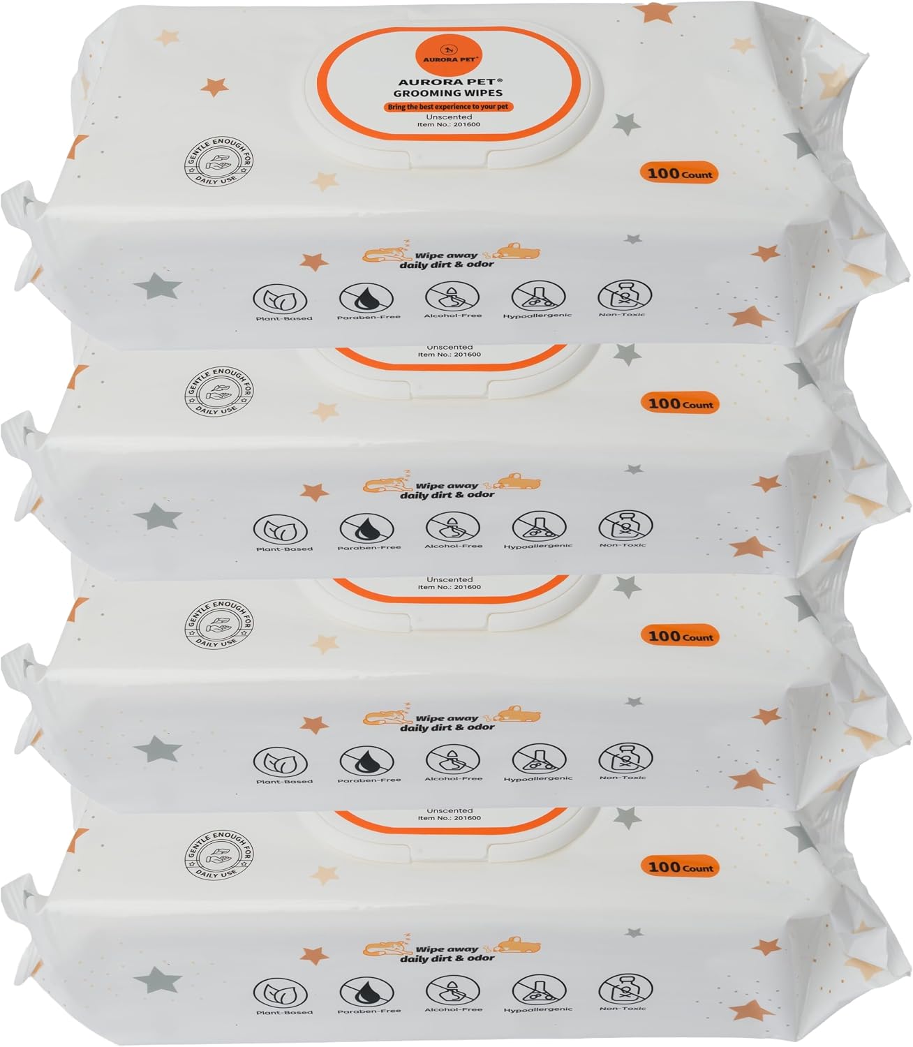 Aurora Pet Wipes – 100% Natural, Plant-Based Hypoallergenic Grooming Wipes for Dogs & Cats – Extra-Durable, Large & Thick for Effortless Cleaning