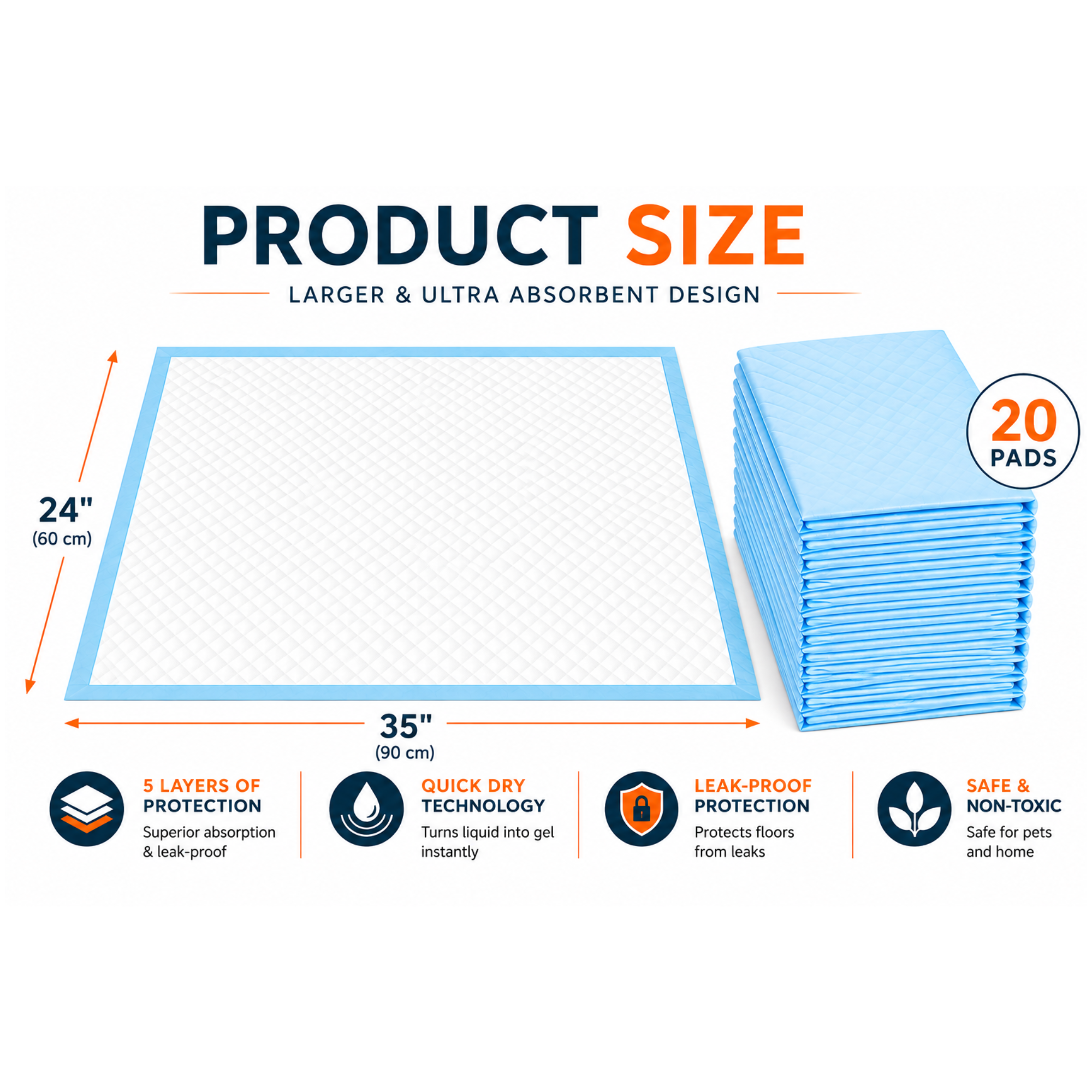 Aurora Pet X-Large 20 Count Puppy Pee Pads - 24 x 35 Inch Dimensions | AP-XL20