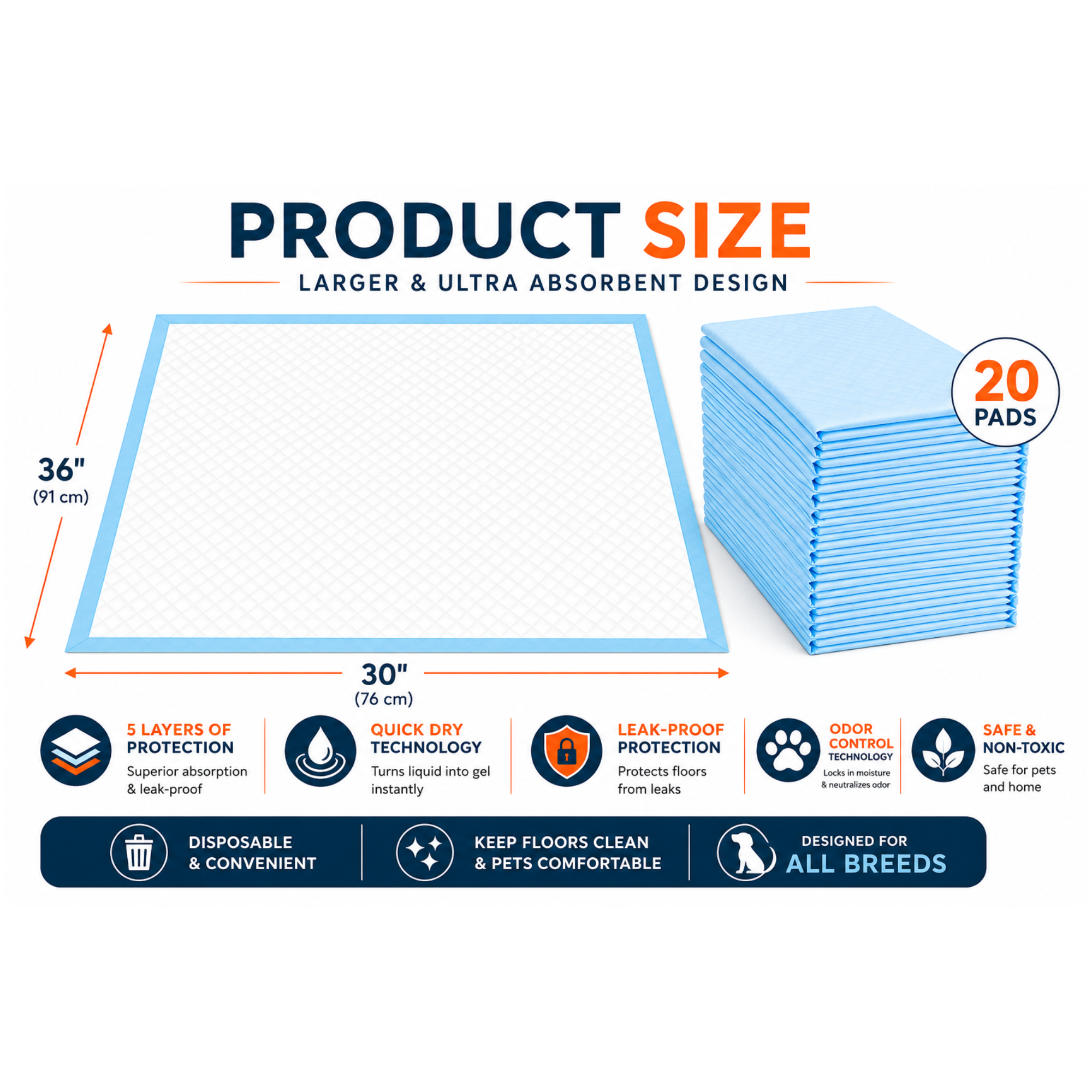 Aurora Pet XX-Large 20 Count Puppy Pee Pads - 30 x 36 Inch Dimensions | AP-XXL20