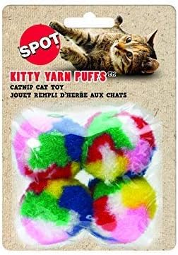 SPOT Kitty Yarn Puffs Colorful Woolen Yarn Cat Toy Contains Catnip 1.5"
